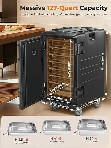 Miniatura 7 de Calentadores de alimentos con ruedas giratorias, calentador de alimentos de caja caliente de 127 cuartos de galón, bisagras de acero inoxidable 304,