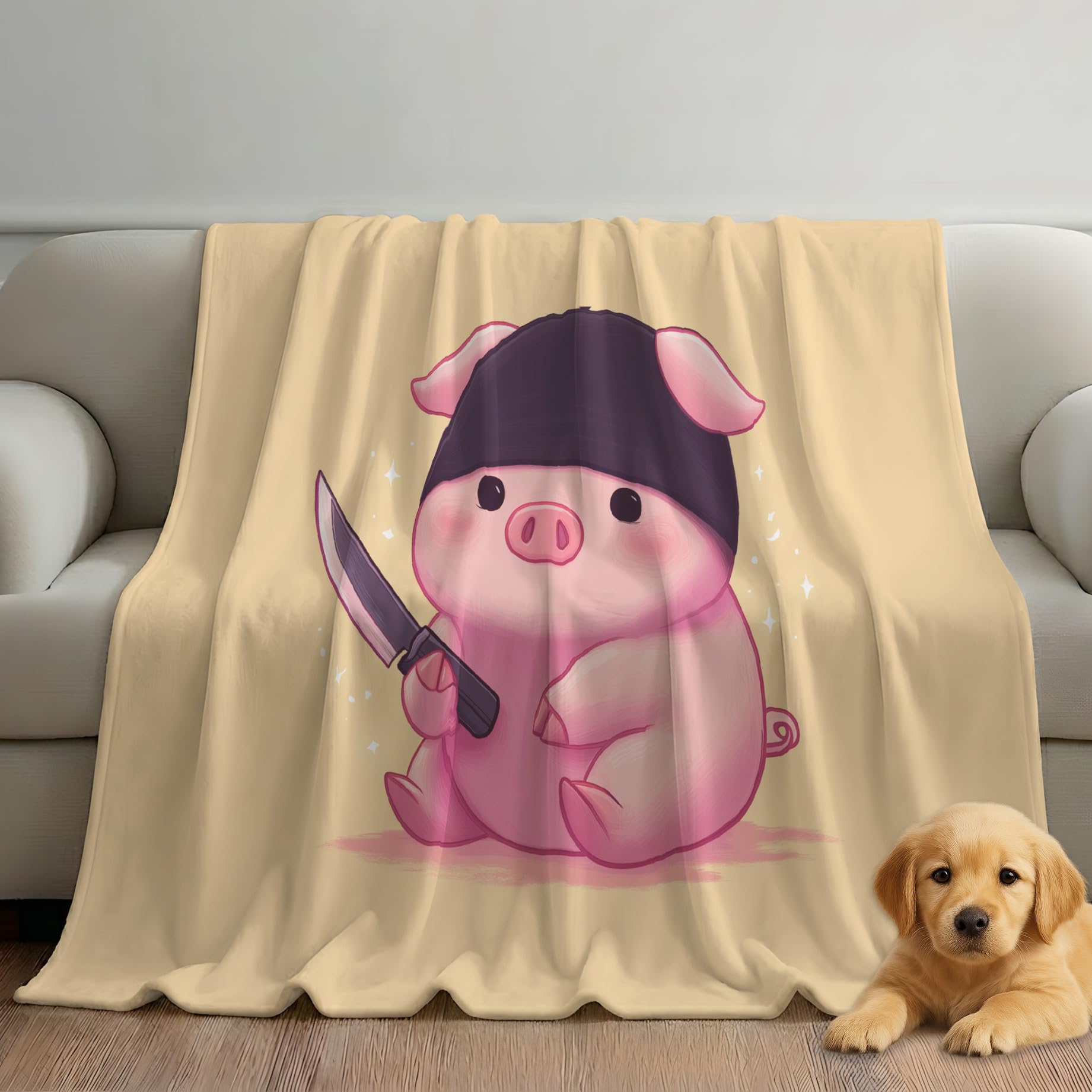 Miękki, ciepły i puszysty różowy koc brzoskwiniowy dla dzieci, chłopców i dziewcząt, 150 x 200 cm, pluszowy koc na kanapę, łóżko, kreskówkowy nóż świnia minimalistyczny koc polarowy w kratę