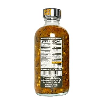 Hell Fire Detroit Habanero Hot Sauce (Extra-Hot), Crafted with Fresh, Fire-Roasted Habanero Chile Peppers, All-Natural, Vegan, Gluten-Free, Low Sodium 4 Fl Oz