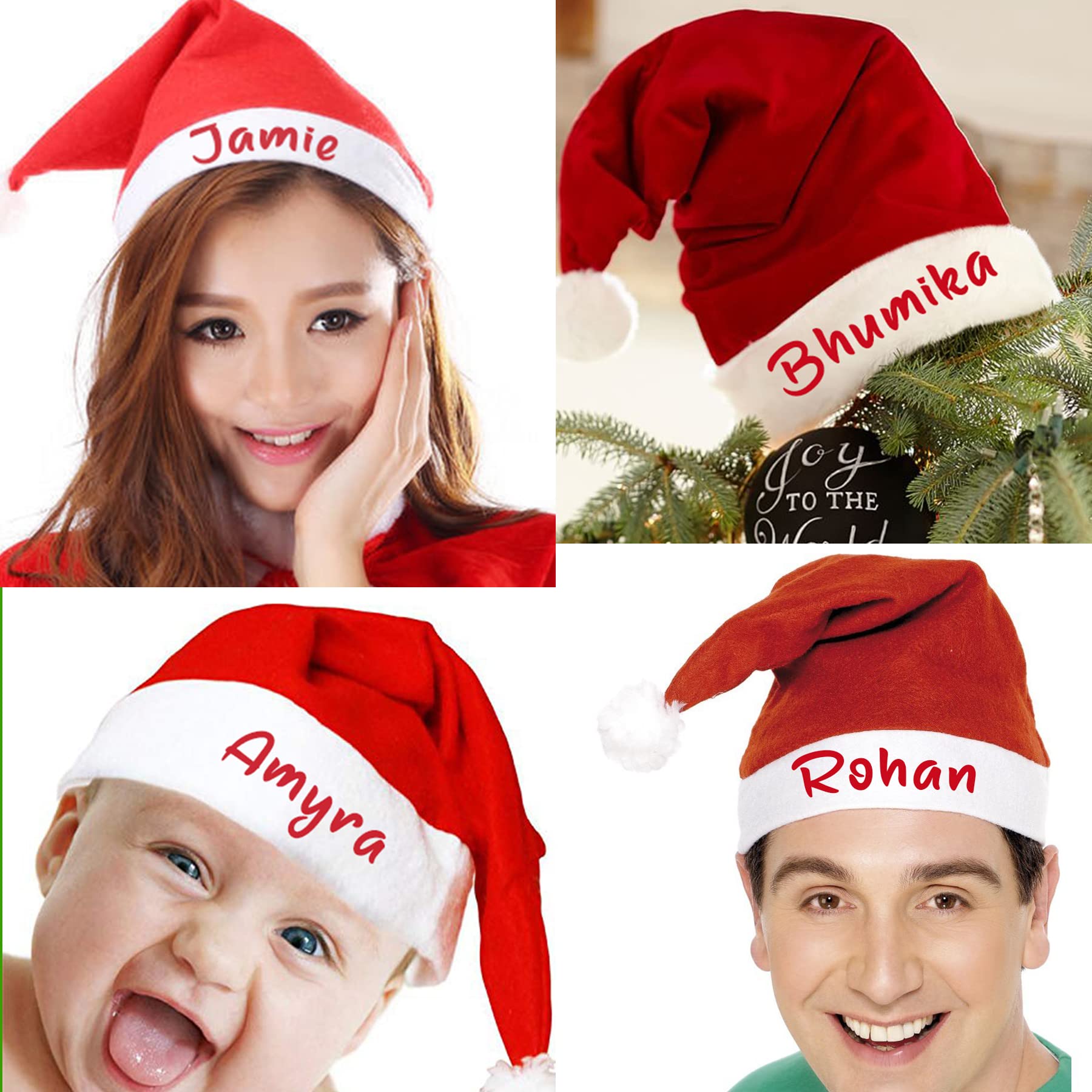 Style SecretsCustomizable Red Velvet Christmas Santa Cap Adjustable with Velcro Closure for Babies, Girls, Boys, Couples, Group Christmas Parties (Count: 1)