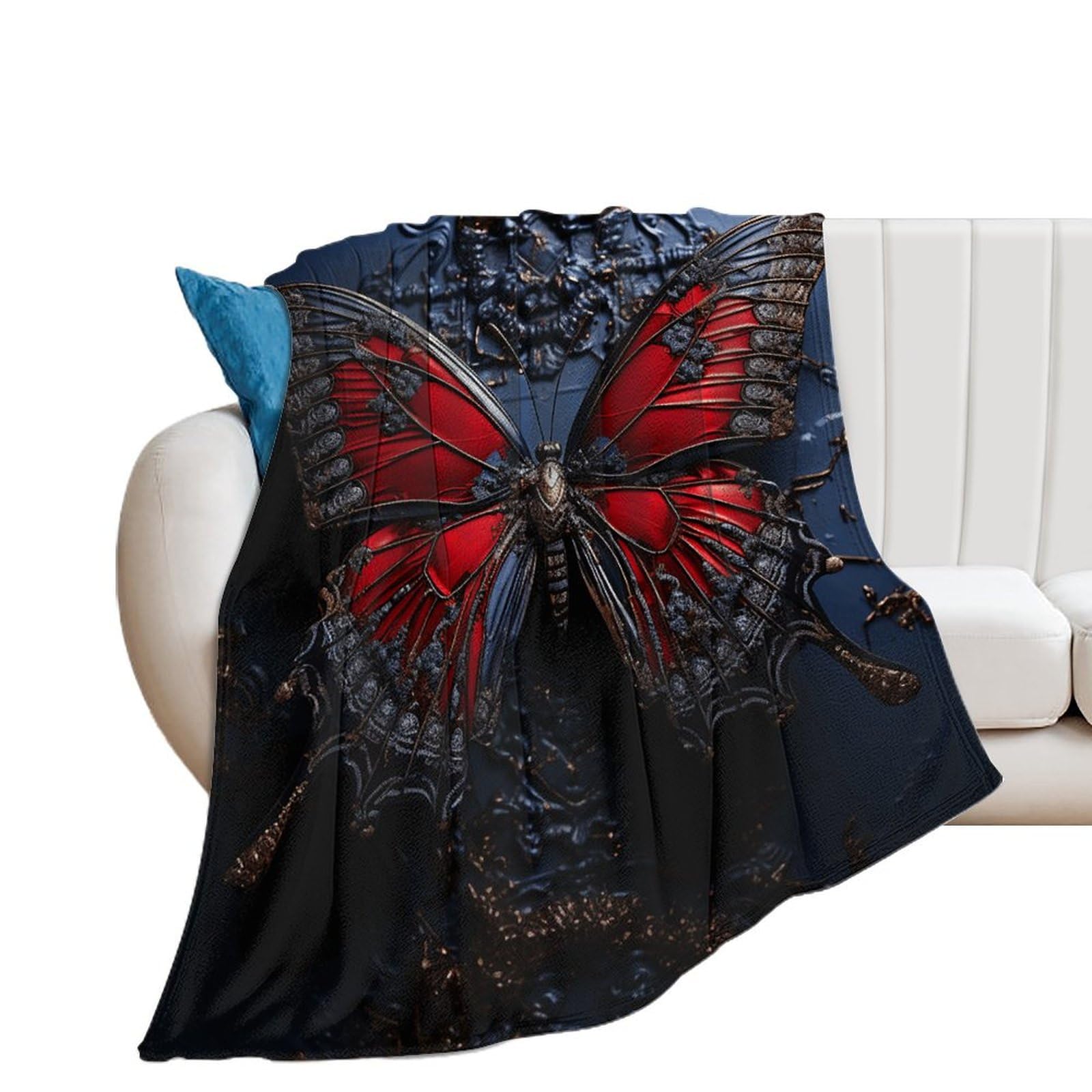 Couverture flanelle 130x150 plaid papillon rouge toutes saisons pour canapé