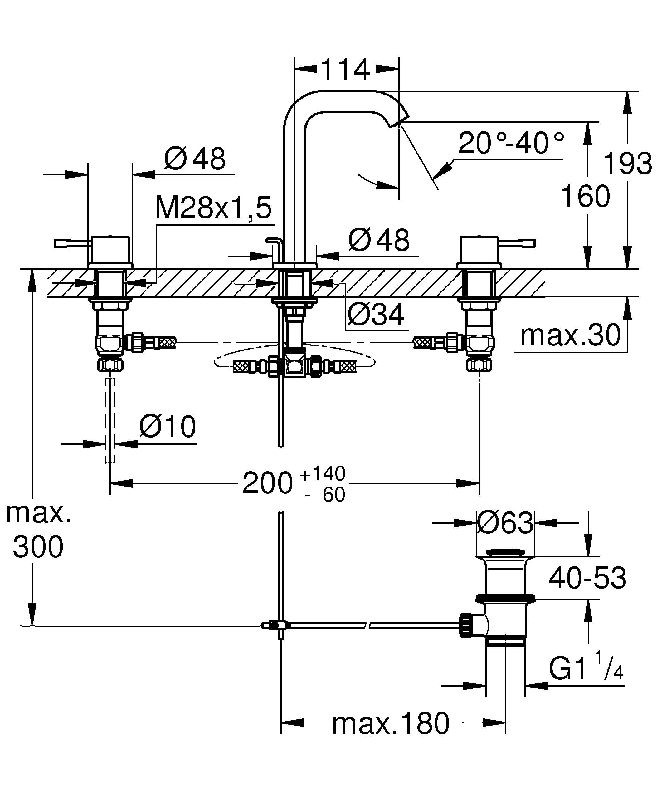 Essence 3-Loch-Waschtischbatterie, 1/2"
