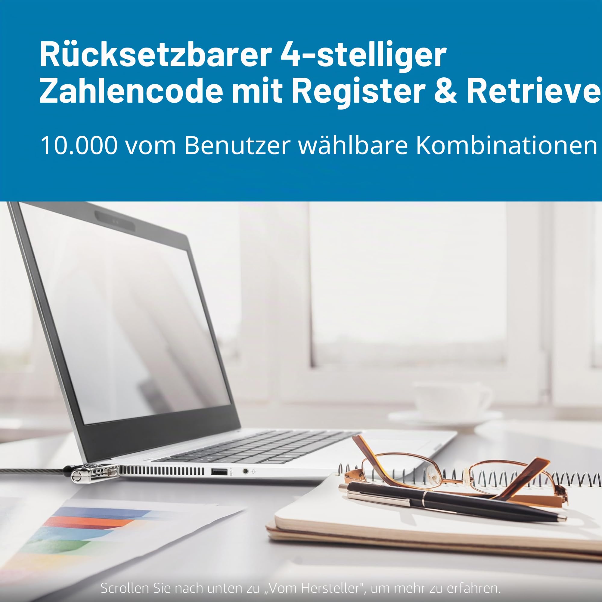 Kensington Laptop Schloss Slim-Kombinationsschloss für ultraflache Laptops & 2-in-1 Geräte mit Nano Sicherheits-Slots, Diebstahlschutz, 1,8 m Kabel
