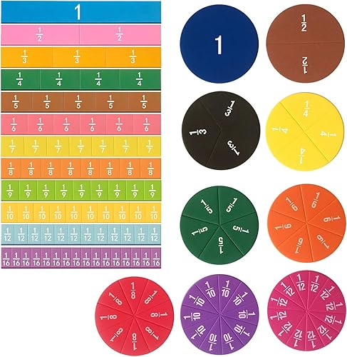 134 piezas de azulejos de fracción magnética y círculos de fracciones, juegos educativos de aprendizaje manipulativo de matemáticas para escuela