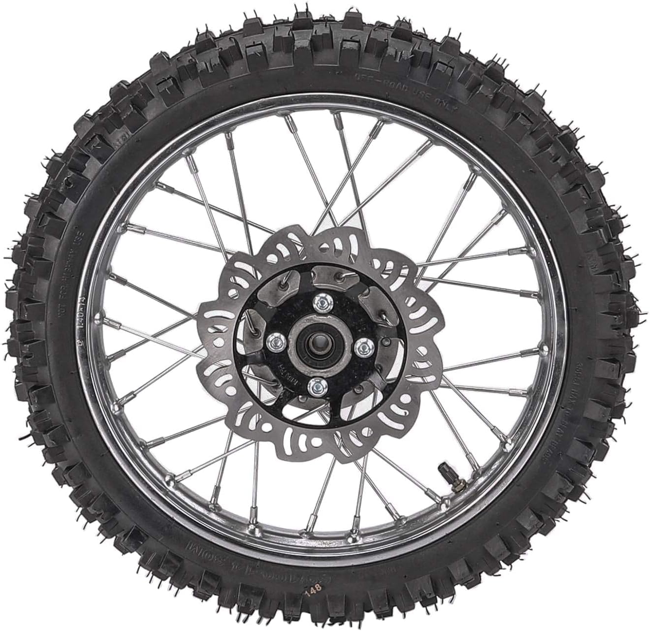 Front 60/100-14 + Rear 80/100-12 Motorcycle Tire Wheel (12mm Bearing) for 50cc 110cc 125cc Dirt Pit Bike, 420-41T Sprocket + 190mm Front Rear Disc Rotor + Hydraulic Master Cylinder