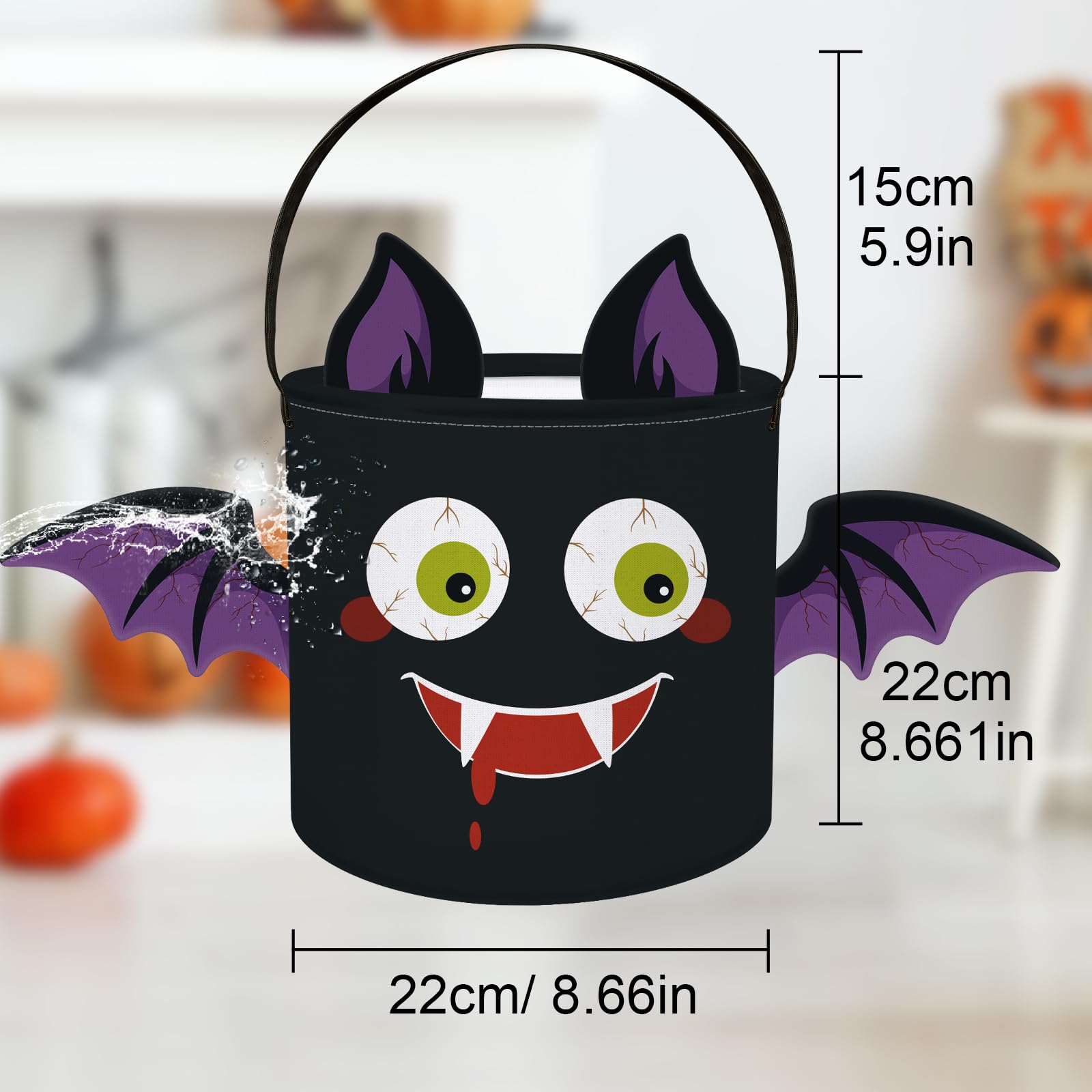 Clastyle 8L Halloween Pequeño Bolsa de Dulce Murciélago con Asa Bolsa de Caramelo Truco o Trato Wacky para La Regalos de Fiesta Decoraciones, Murciélago 3D