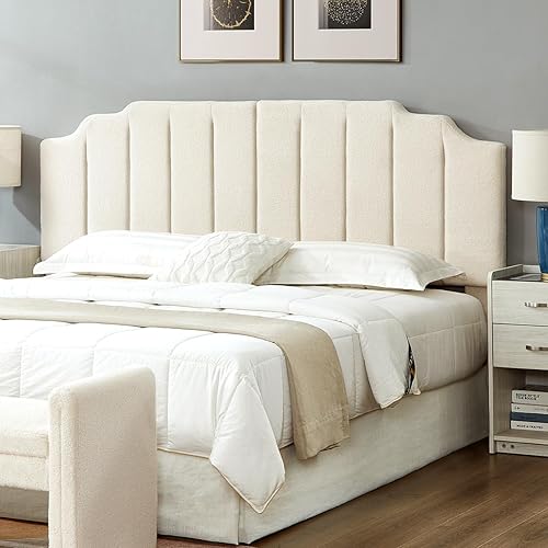 Vista 13 de 24KF - Cabecera con tapiz capitoné de terciopelo, diseño moderno de canales verticales y tablero curvo, para cama Queen/matrimonial, gris oscuro