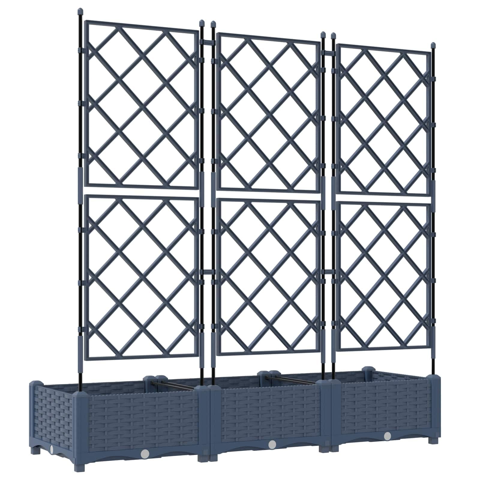Nowoczesna szara skrzynka na kwiaty 3 sztuki z tworzywa sztucznego, 120 x 40 x 125,5 cm, elegancki i minimalistyczny design na zewnątrz, łatwy montaż za pomocą śrubokręta, idealny