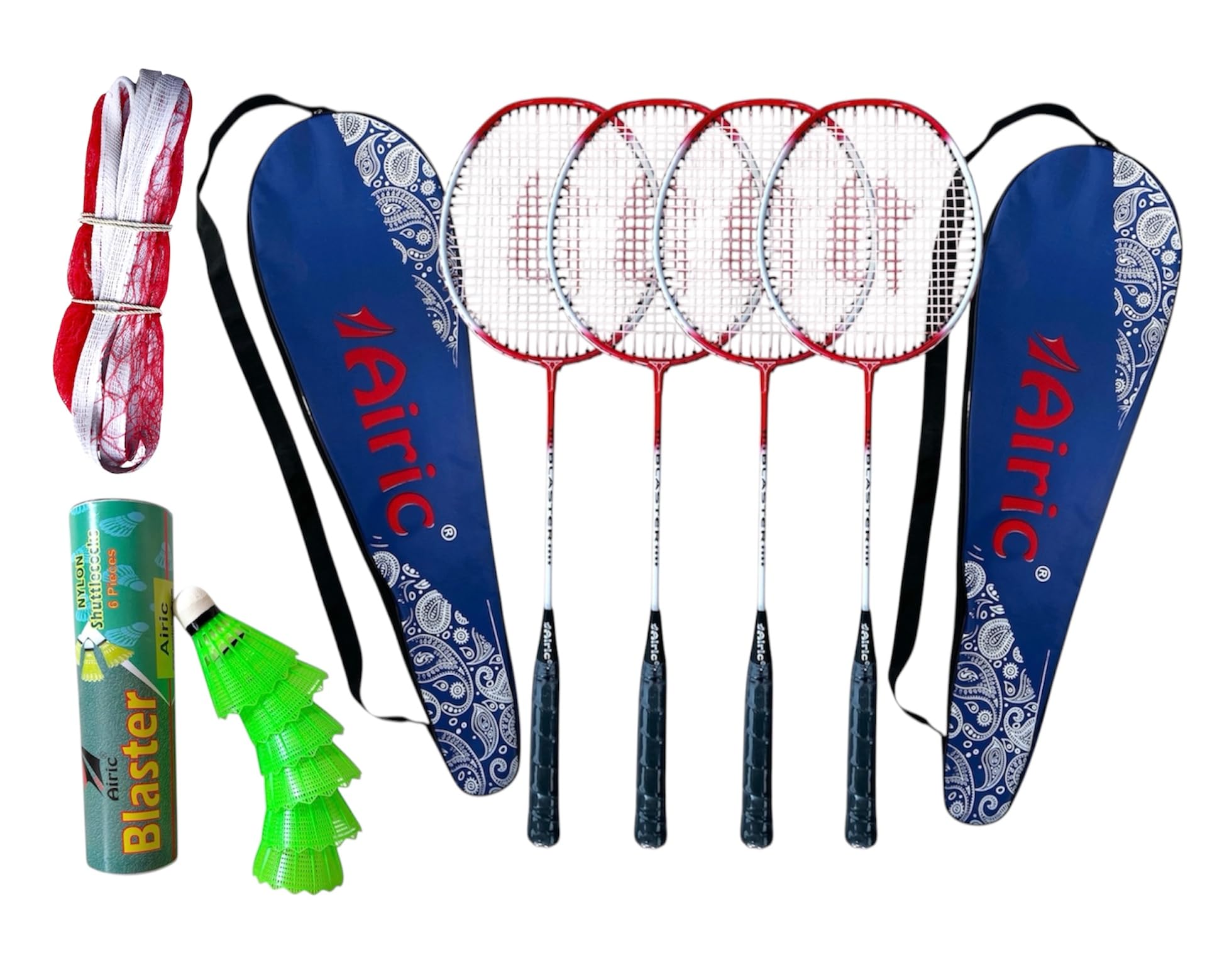 Isometric Blaster Staunch with 6 Plastic Shuttles, Net and Cover Badminton Kit (Red)-image-38