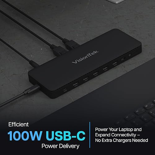Miniatura 6 de VisionTek Estación de acoplamiento universal dual 4K VT4600DL carga de 100 W (USB-A, USB-C)