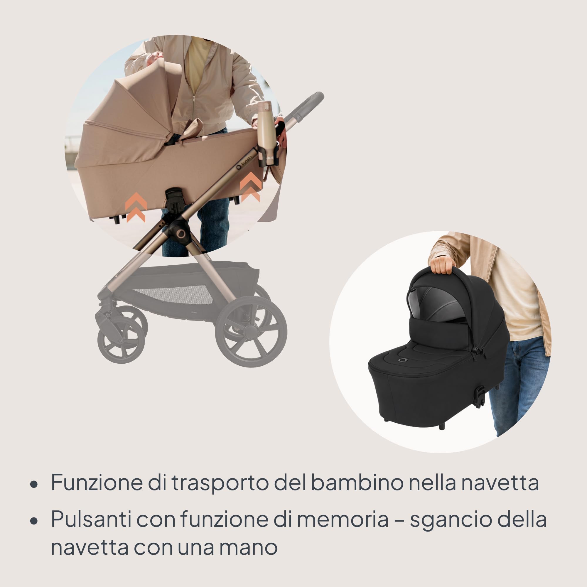 LIONELO Carmine Passeggino 2 in 1 con Navicella per Bambini fino a 22 kg | 0-4 Anni, Seduta Reversibile, Ruote GravelTech, Ammortizzazione, Posizione Distesa, UPF50+, Ventilazione, Fibbia Magnetica