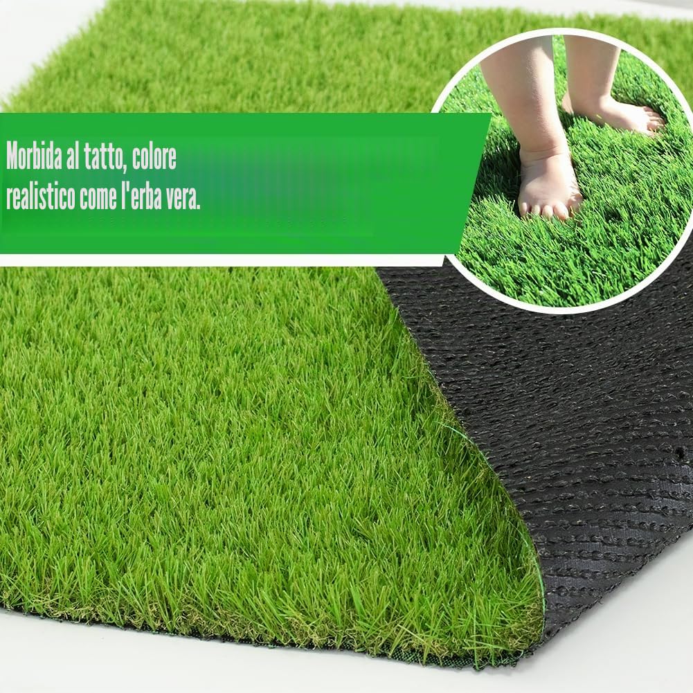 Petgrow Erba artificiale realistica, 35 mm, tappeto erboso sintetico con fori di drenaggio, tappeto erboso per cani da giardino, cortile, balcone (1 m × 3 m)