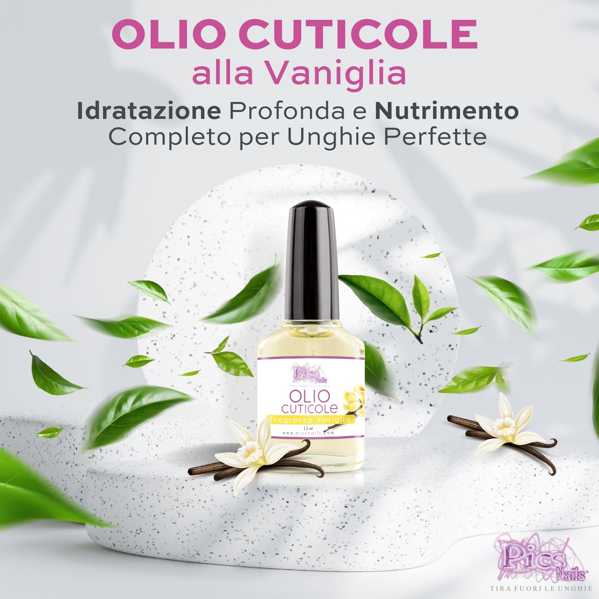 Olio Cuticole Unghie di mani e piedi Professionale 12ml - Fragranza Vaniglia - Idratante e Rigenerante, Dona Sollievo e Freschezza alla pelle secca e Irritate