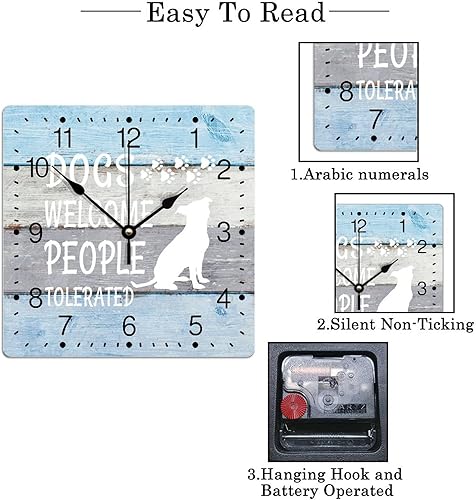 Miniatura 7 de Reloj de PVC tolerado para perros, perro de pastor alemán, cuadrado, reloj colgante para perros, cachorros, 12 pulgadas, silencioso, sin tictac,