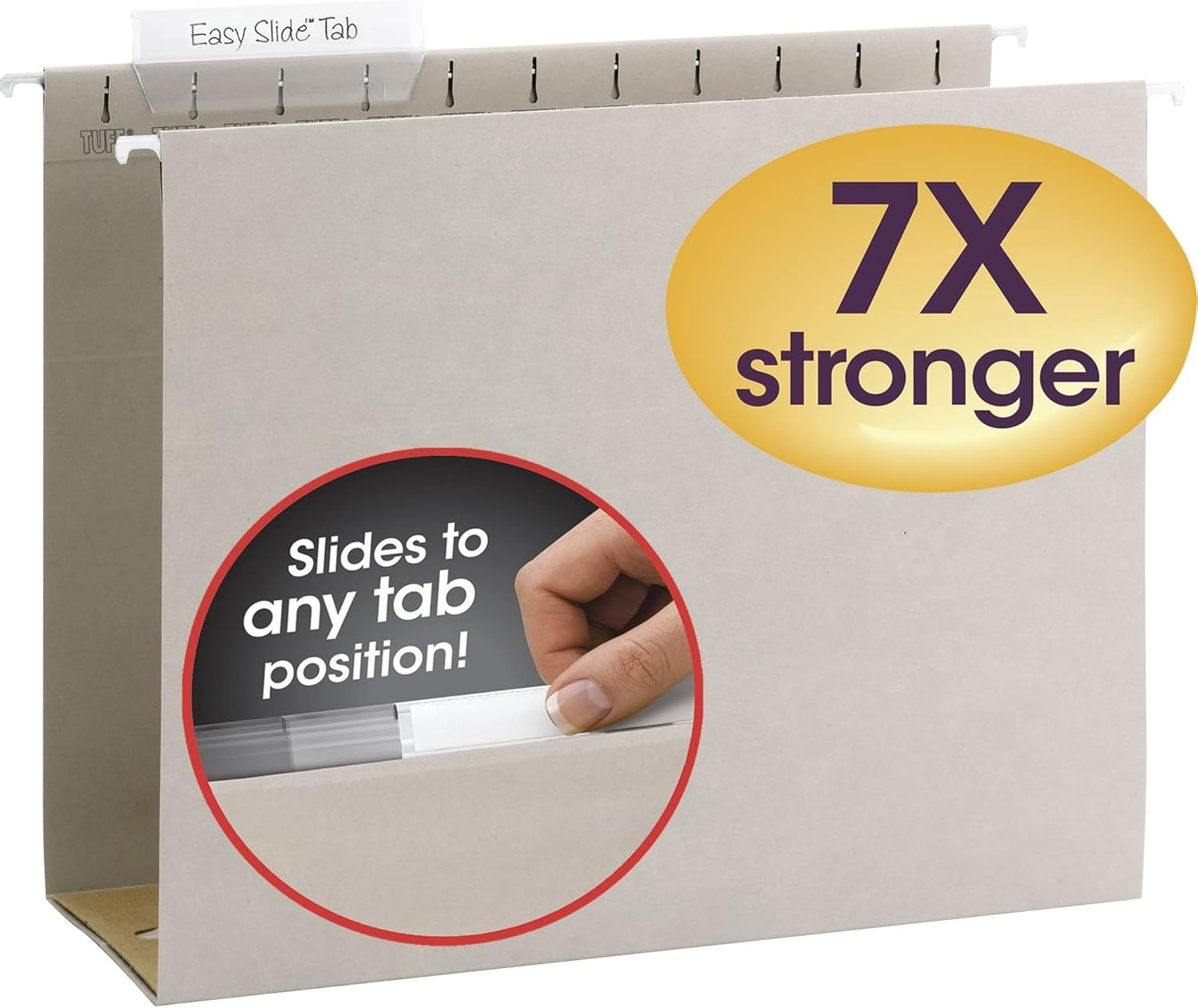 Smead TUFF Extra Capacity Box Bottom Hanging Folder, 4" Expansion, 1/3-Cut Easy Slide Tab, Letter Size, Steel Gray, 18 per Box (64242)