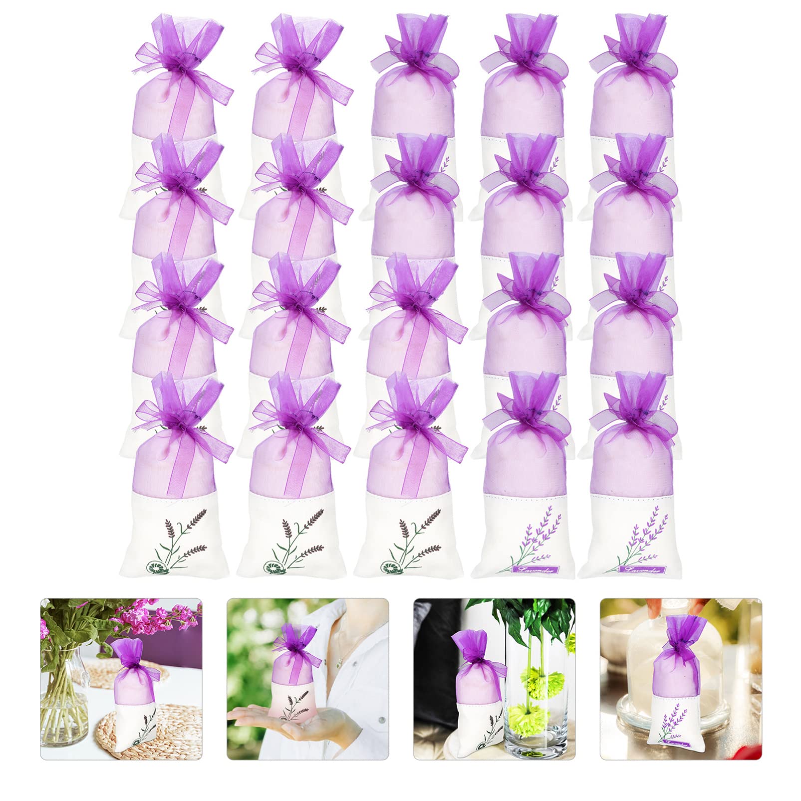 LALAFINA 20 Sacchetti Profumati alla Lavanda in Rete, 20pezzi, Cotone e Filato, per Armadio e Casa, Atmosfera Calda e Festiva
