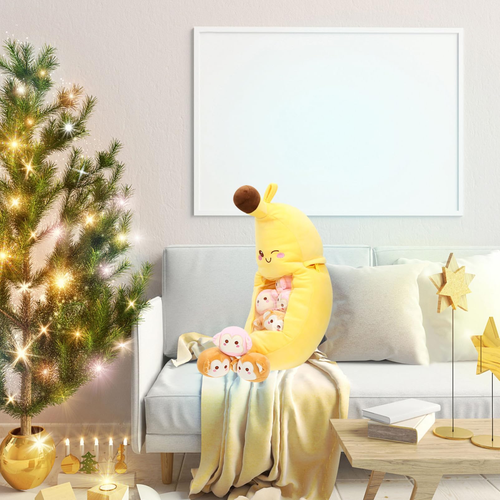 Abaodam 1 Ensemble Coussin Peluche Banane de Jouets Mini Dolls avec Fenêtre Transparente et Décoration Pratique pour Chambre pour Fêtes et