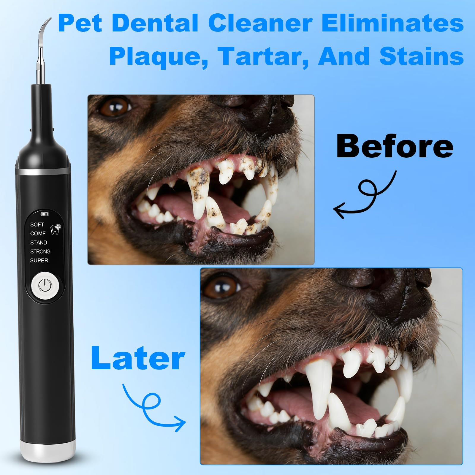 Limpiador Dental Ultrasónico para Perro y Gato, 5 Modos de Limpieza y 4 cabezales de limpieza, Kit de Limpieza de Dientes de Perro, Cepillo de Dientes para Cuidado Dental para Dientes y Gatos