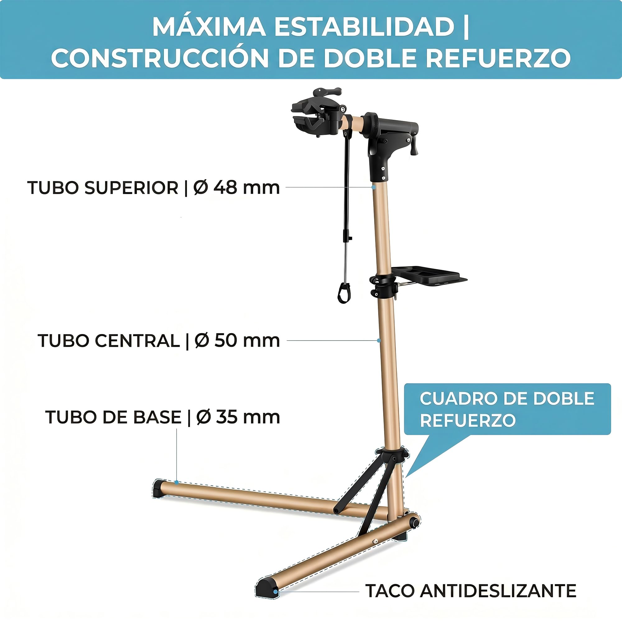 BRS04A - Soporte de reparación de bicicletas, 2 patas, negro, aluminio,