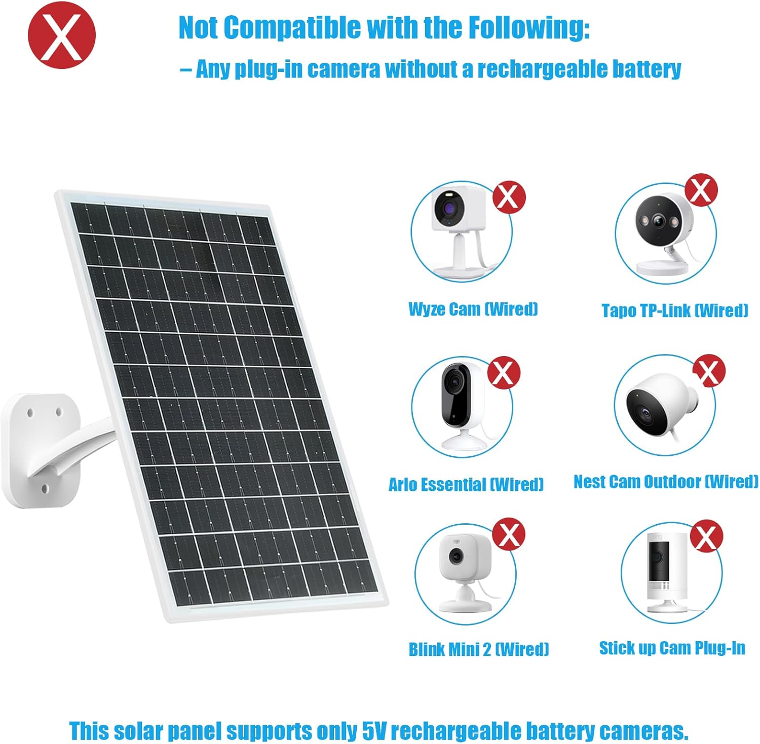 13W Solar Panel for Outdoor Security Cameras, USB-C, Micro USB & 5.5x2.1mm DC Output, 360° Mount, IP66 Waterproof, 7.2FT Cable, Compatible with 5V Battery Powered Cameras