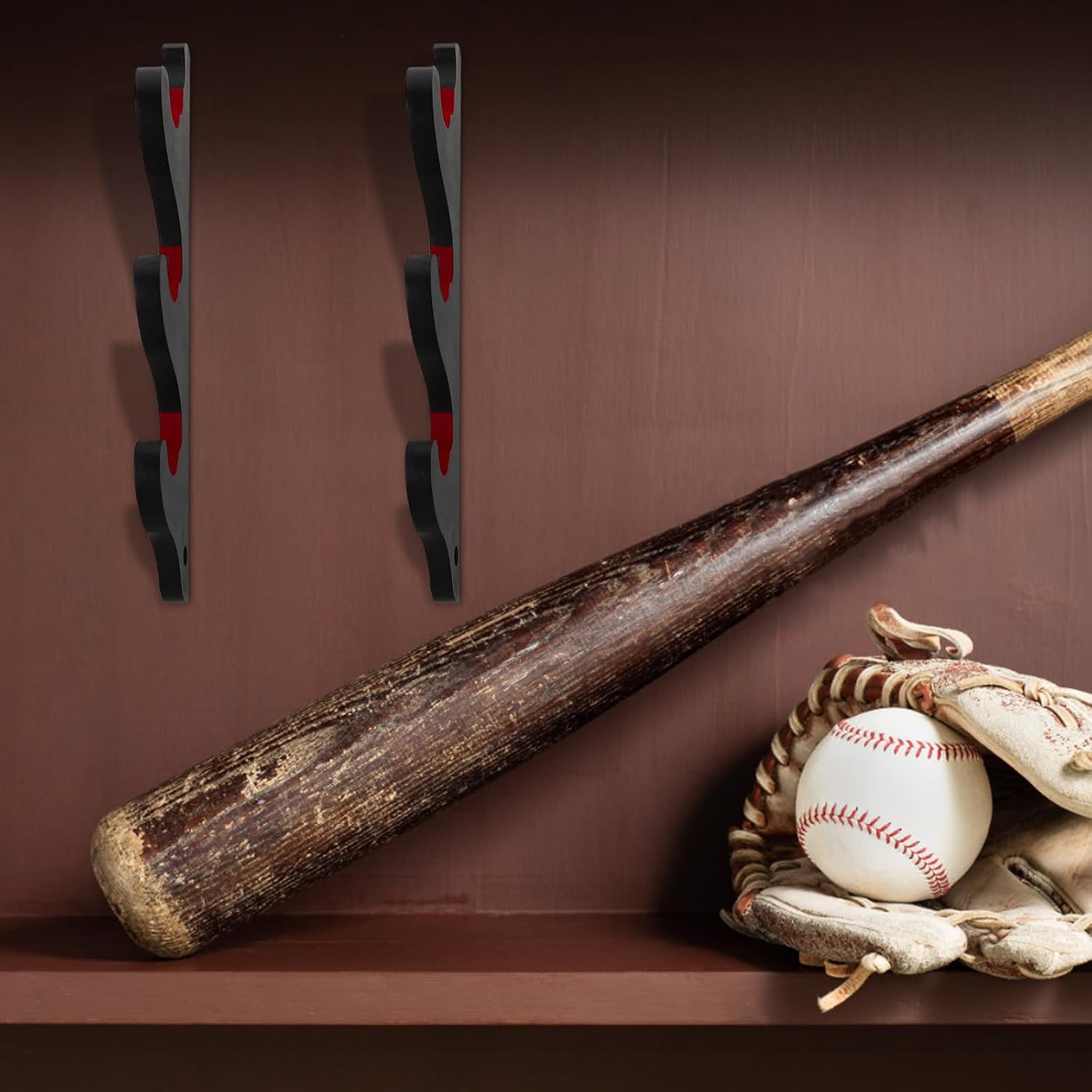 Mikinona Baseball Bat Display Stand Wall Mounted Organizer 3-tier Black Felt Padded Holder Baseball and Softball Bat Storage Rack for Garage and Sports Equipment