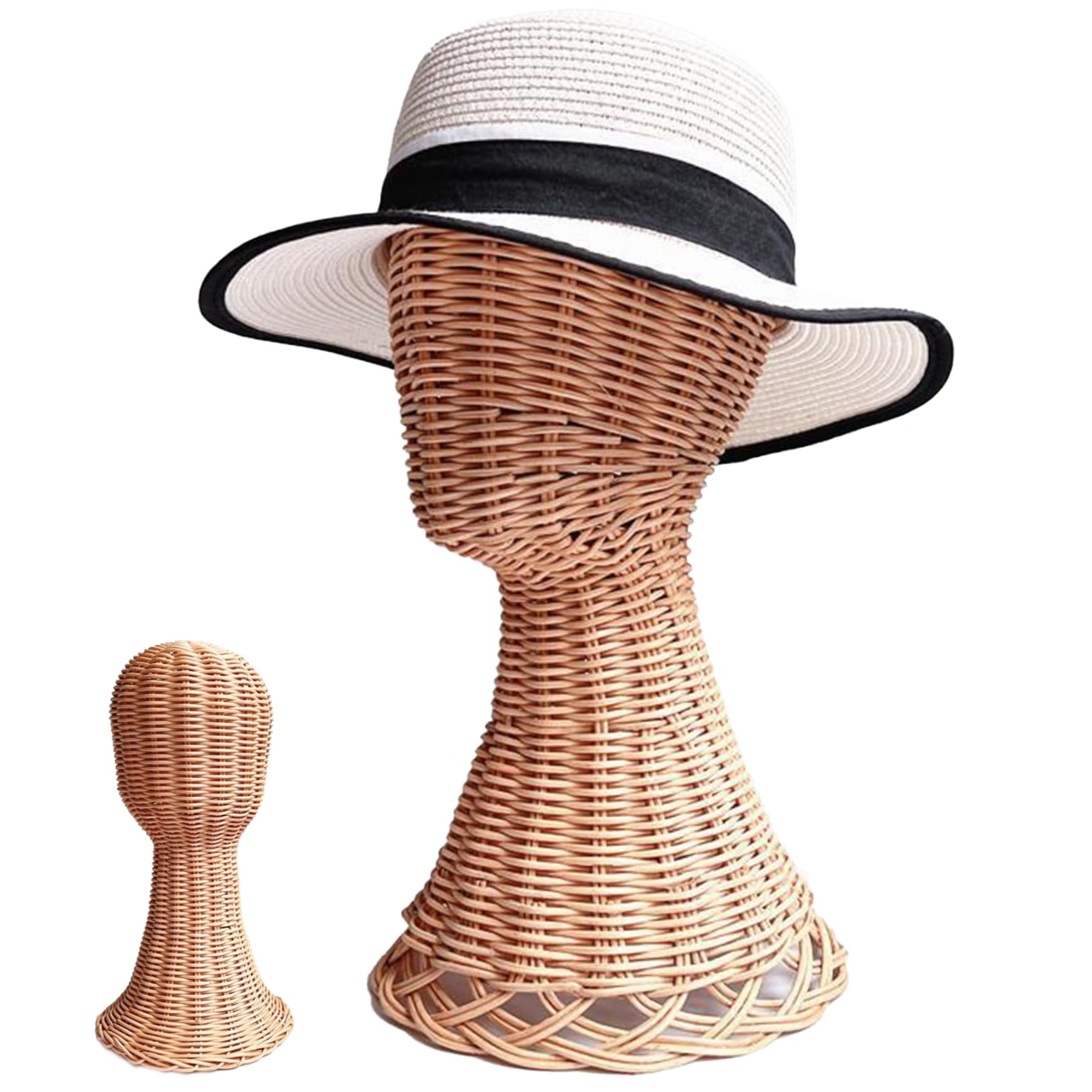 Vervevum Mannequin Head, Rattan Mannequin Head Stand with Sturdy & Stable Base, Circumference 21" for Wig/Hat/Headphones/Glasses Displaying, Wig Stand