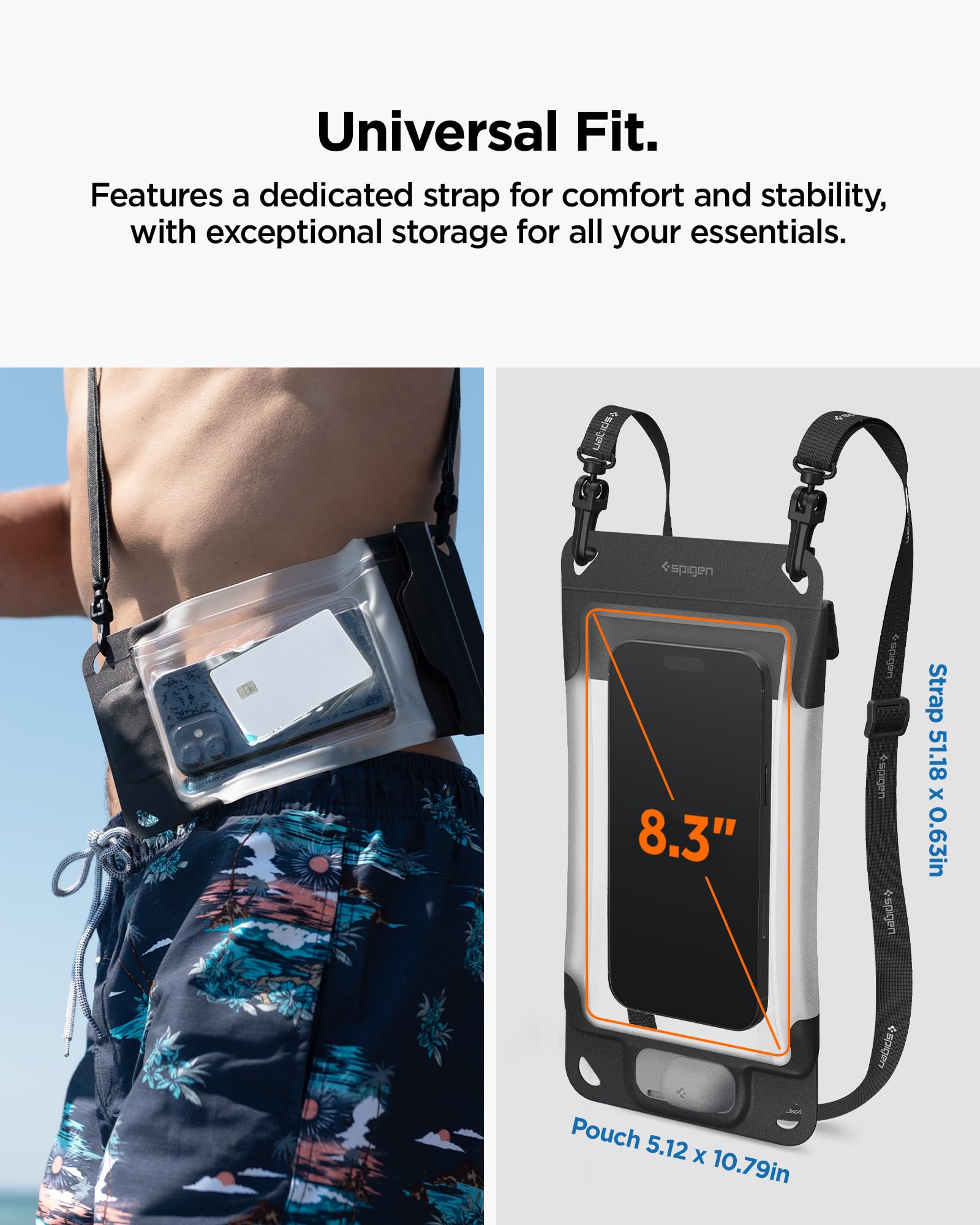 Spigen Pochette Étanche [Technologie de Vide/Pompe Intégrée] Compatible avec iPhone 17 Pro Max et Autres, Galaxy S25 Ultra, Pixel 10 Pro jusqu'à 7 Pouces - Gris Foncé