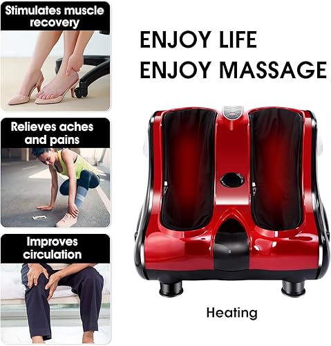 Vista 4 de ARLIME Masajeador de pies con calor, máquina de masaje de pies Shiatsu, modos de intensidad de 3 niveles, vibración de amasamiento profundo, Rojo