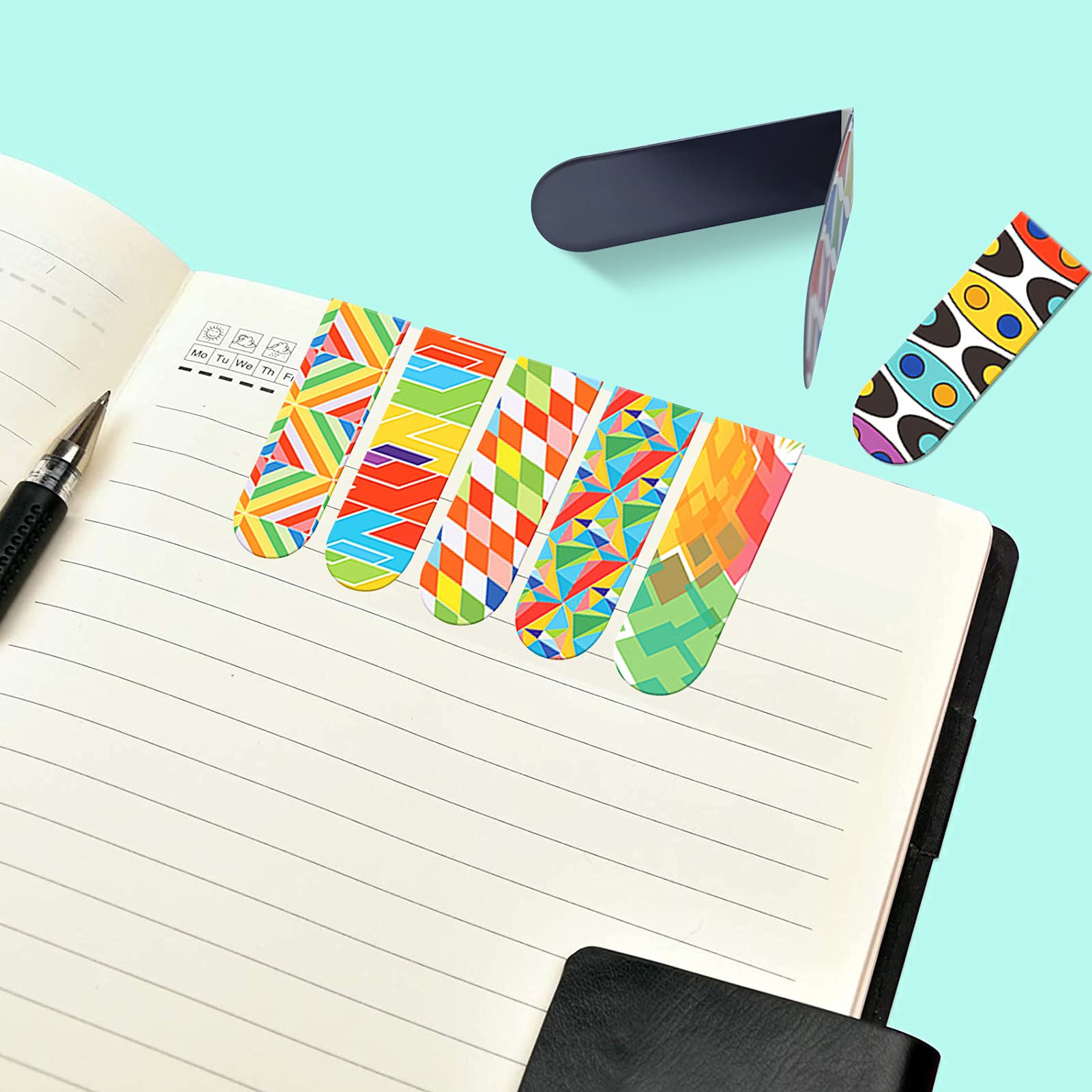16 stuks magnetische boekenleggers, kleurrijke boekenleggers, magnetische pagina's, positieve bladwijzers, magnetische bladwijzers voor kinderen, magnetische zijclips voor scholieren, leraren, lezen