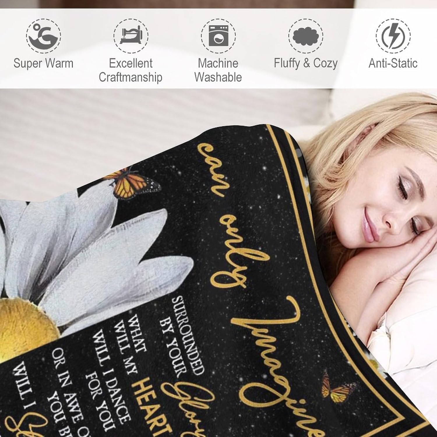 Daisy Blanket Daisy Butterfly Decor Throw Blanket I Can Only Imagine Inspirational Blanket Gifts for Girls Boys Winter Bedding Super Warm Soft Plush Fleece Flannel Blanket for Kids Adult Women 50"x60"