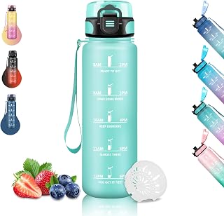 Trinkflasche Sport 1l mit Zeitmarkierung - Auslaufsichere Motivational-Wasserflasche für Running, Camping, Wandern, Yoga, kann mit dir tragen, Grün