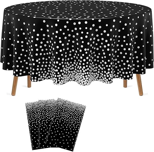 Miniatura 13 de Newwiee 3 manteles redondos de plástico de 84 pulgadas, manteles de confeti de graduación para graduación, boda, despedida de soltera, cumpleaños,