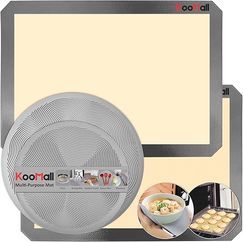 KooMall - Tapete de silicona para hornear y tapete multiusos para microondas, 4 en 1, antiadherente, reutilizable, media hoja para horno, tapete