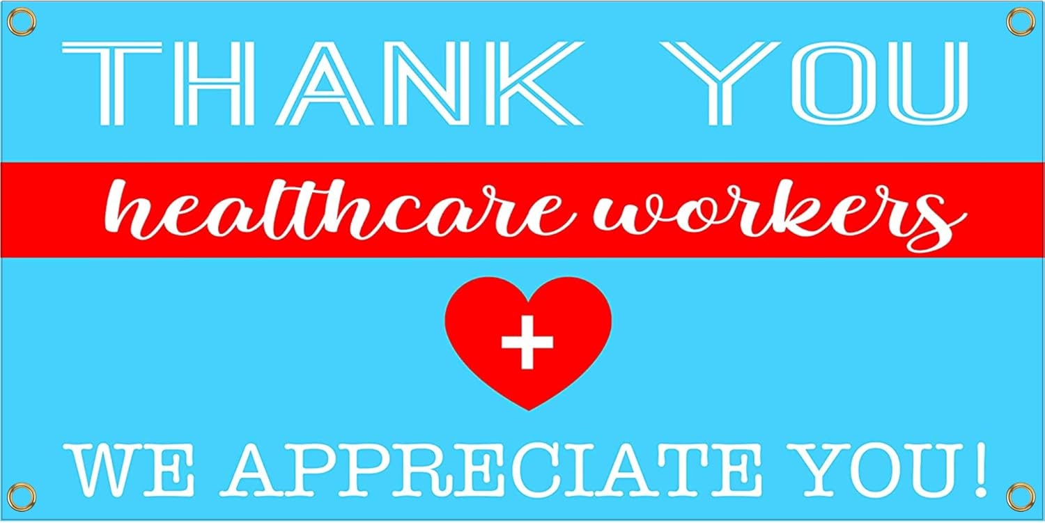 Debbie's Designs Thank You Healthcare Workers Heart 2020 36 x 18 inch Banner (Outdoor, Weatherproof) with Brass Grommets