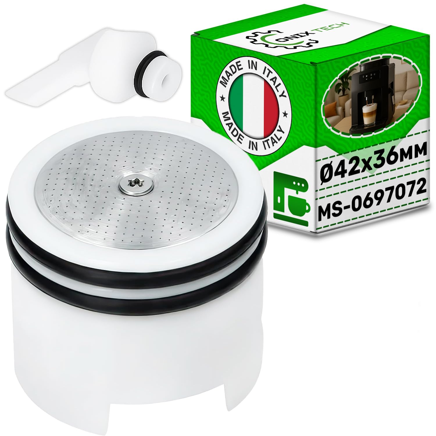 Pistón Expulsor de Bloque de Infusión para Cafetera Superautomática Ø 42mm x 36 mm con Código Original MS-0697072 para Krups MS-5001023 para Moulinex - Garantía de 5 Años - MADE IN ITALY - ONIX TECH