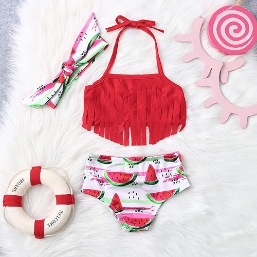 Miniatura 2 de Traje de baño de verano para niños, traje de baño de verano con borlas, bikini con estampado de sandía, traje de baño para niñas y niñas