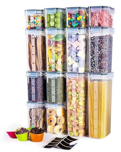 Airtight Food Storage Containers with Lids, Clear Pantry Canister Set for Kitchen Organization, Stackable Organizers for Food, BPA Free Plastic 14-Pack with Different Sizes Dark Gray