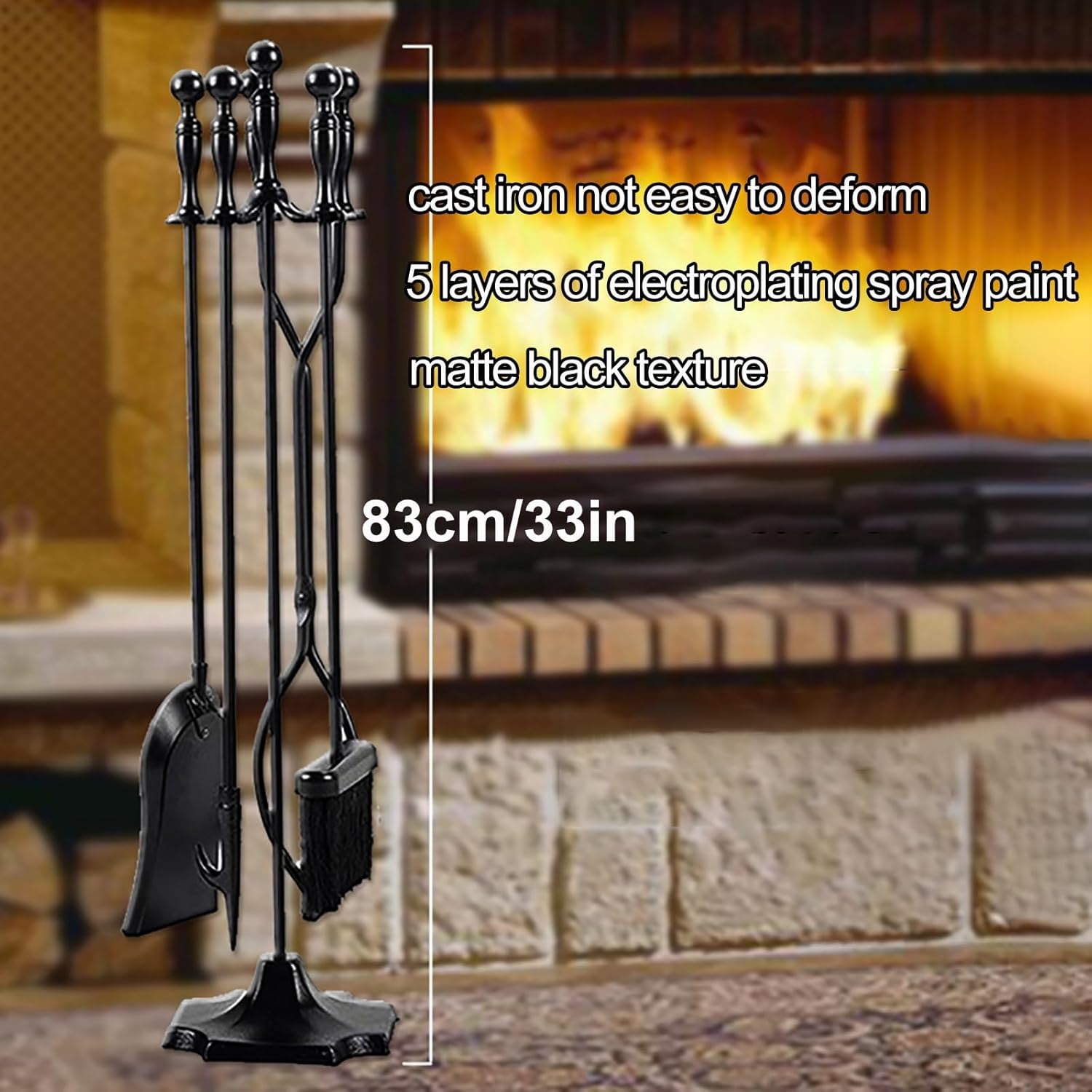 Gtzly 5 Pcs Fireplace Tools Sets Black Wrought Iron Fire Tool Set and Holder Outdoor Fireplace Fire Pit Stand, Ergonomic Ball Handles