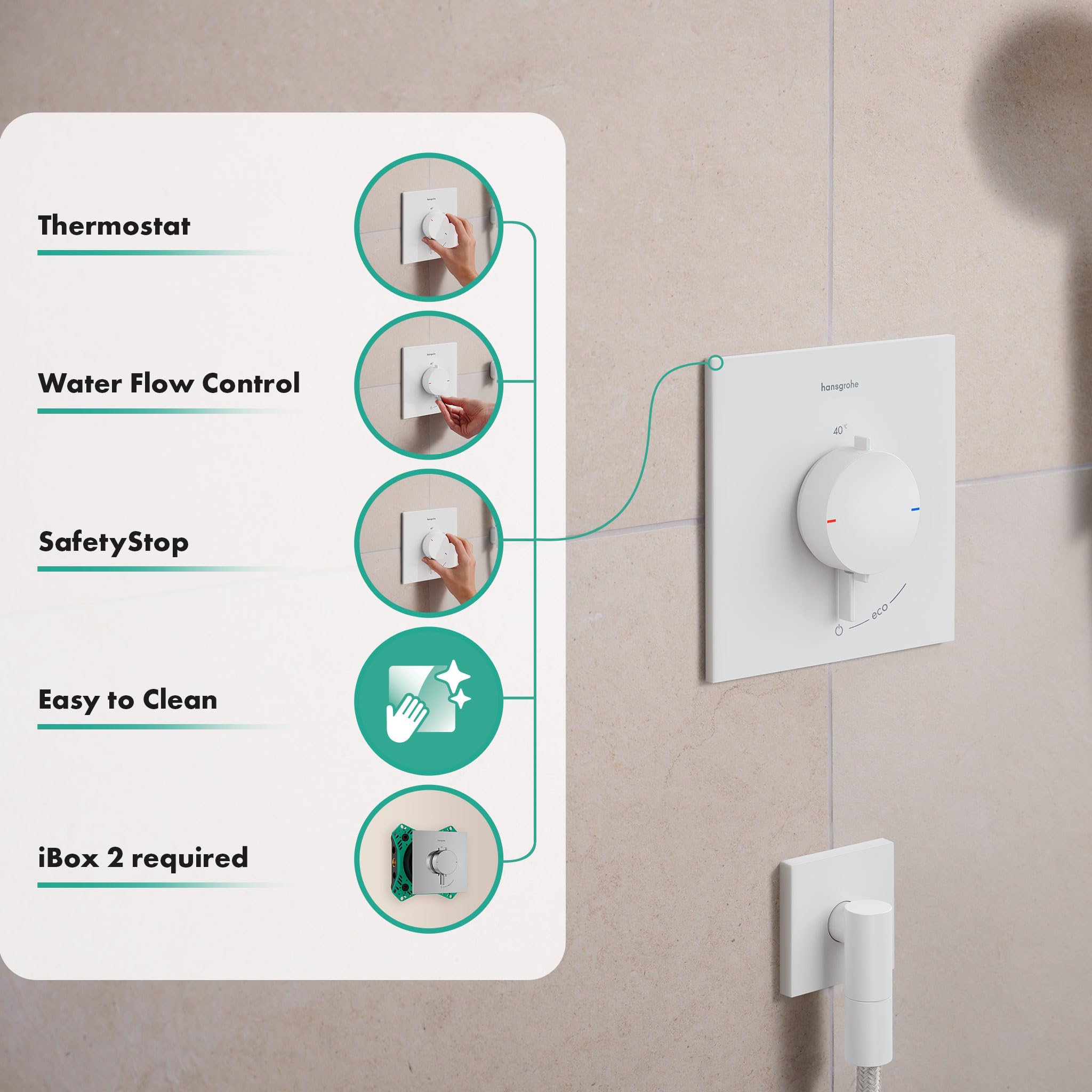 hansgrohe Ecostat Comfort E 33710700 termostat prysznicowy podtynkowy, armatura prysznicowa z blokadą bezpieczeństwa (SafetyStop) w temperaturze 40°C, termostat do prysznica, bateria mieszająca dla 1