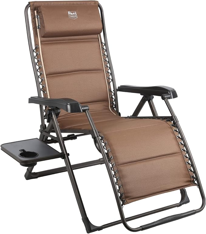 TIMBER RIDGE Zero Gravity Chairs, Folding Recliner Chair Padded with Cup Holder and Headrest
