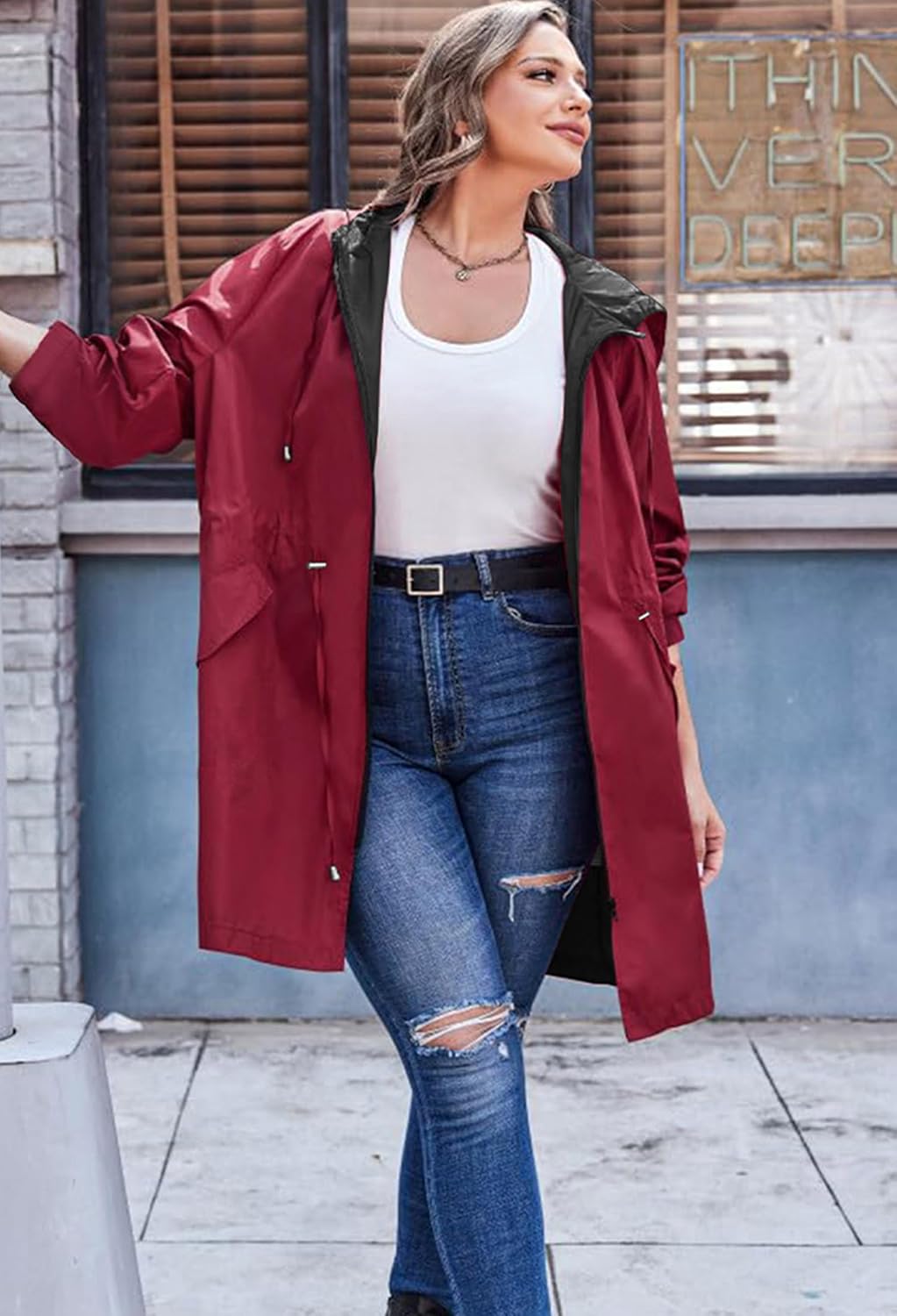 AOVDE Women's Rain Jacket Plus Size: Waterproof Raincoat Reversible Lightweight Windbreaker Jackets with Hooded - Image 4