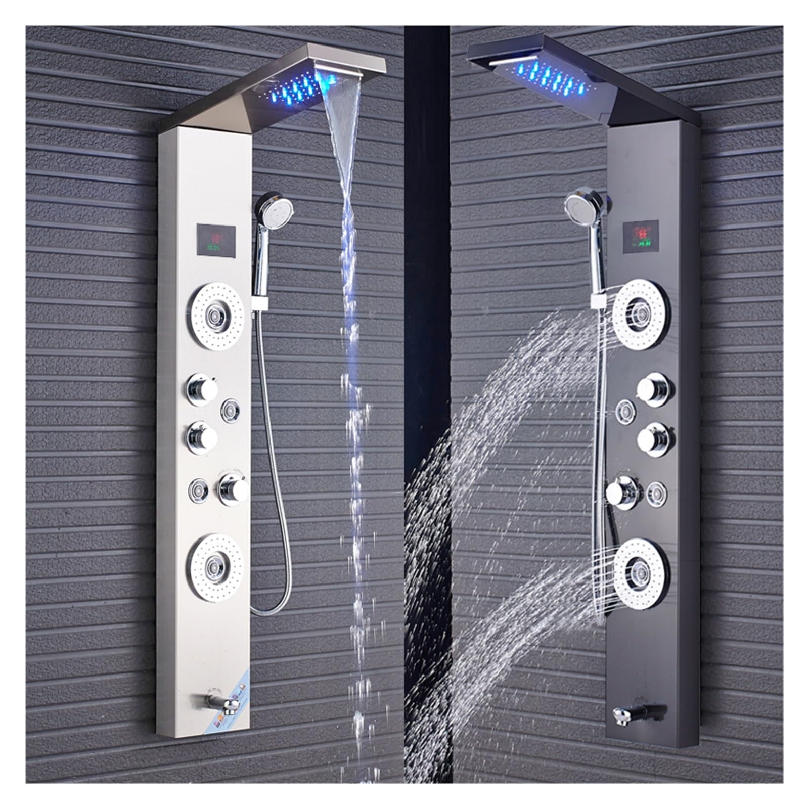Rubinetto for Doccia da Bagno Nero/Spazzolato di recente Lusso, Pannello Doccia a LED, Miscelatore for Vasca da Bagno a Colonna con Schermo for la Temperatura della doccetta(Brushed Nickle D)