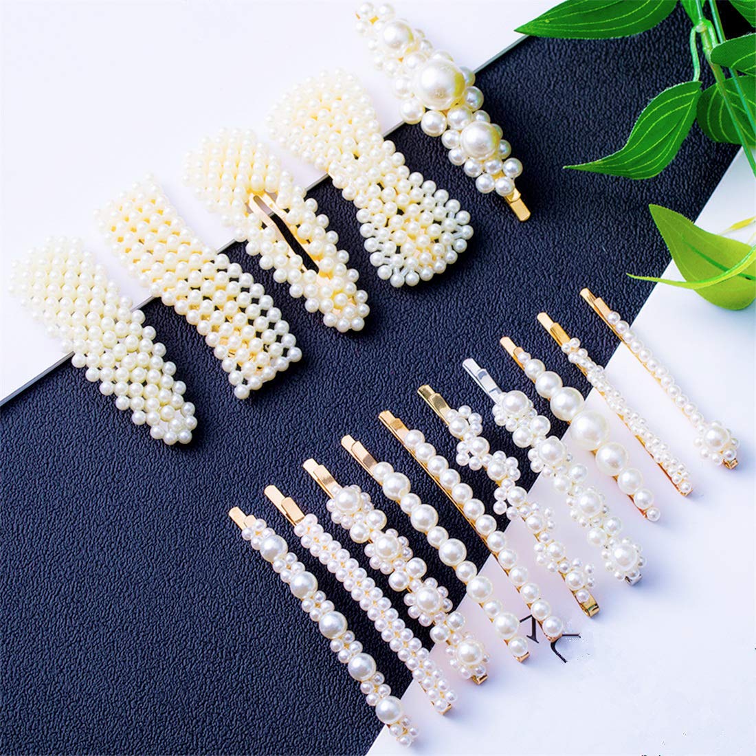 Gold and silver 23 Pcs Hand-made line styles Pearl Hair Clips Large Hair Clips Pins Barrette Ties Hair for Women Girls,Hair Accessories Pearl Hair Clips for Party Wedding Daily