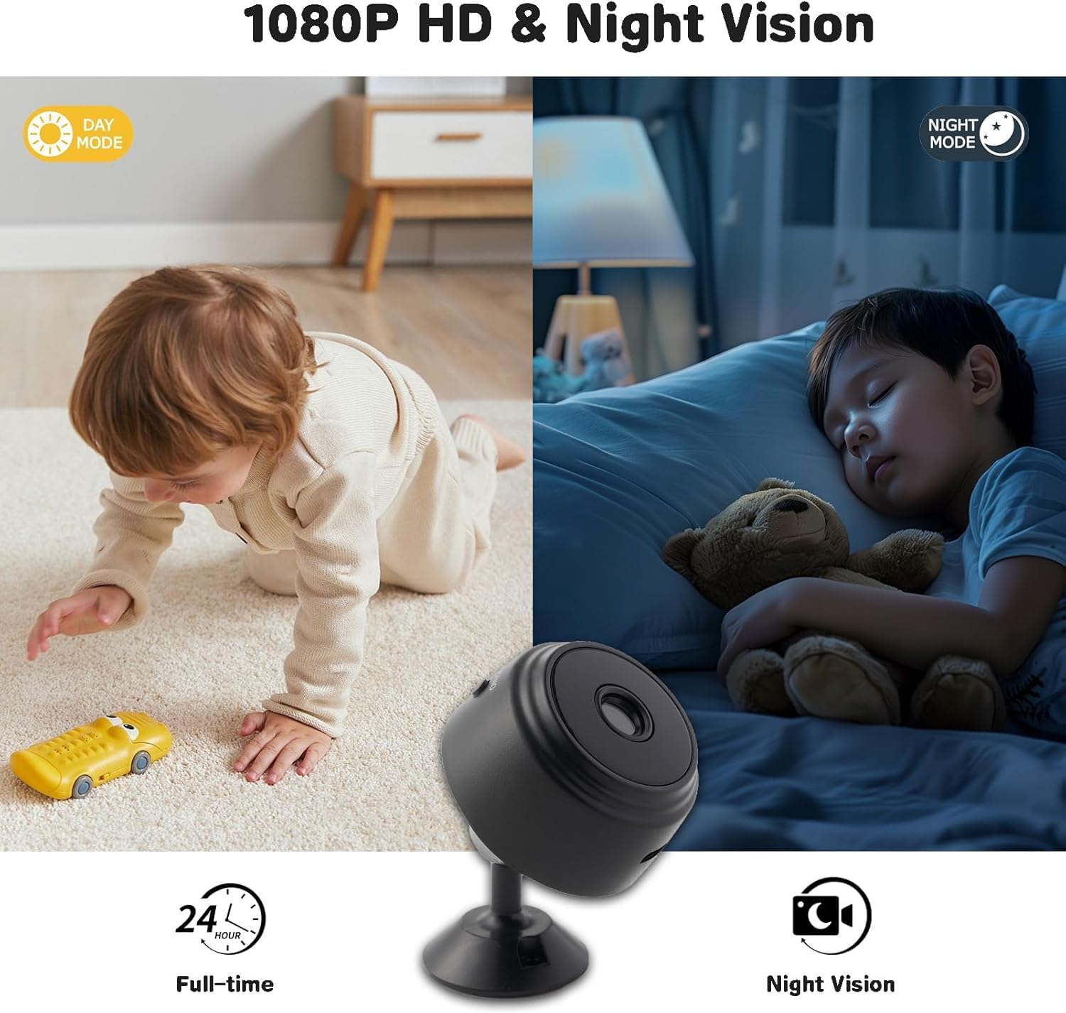 Comparison of day mode and night mode footage from the camera
