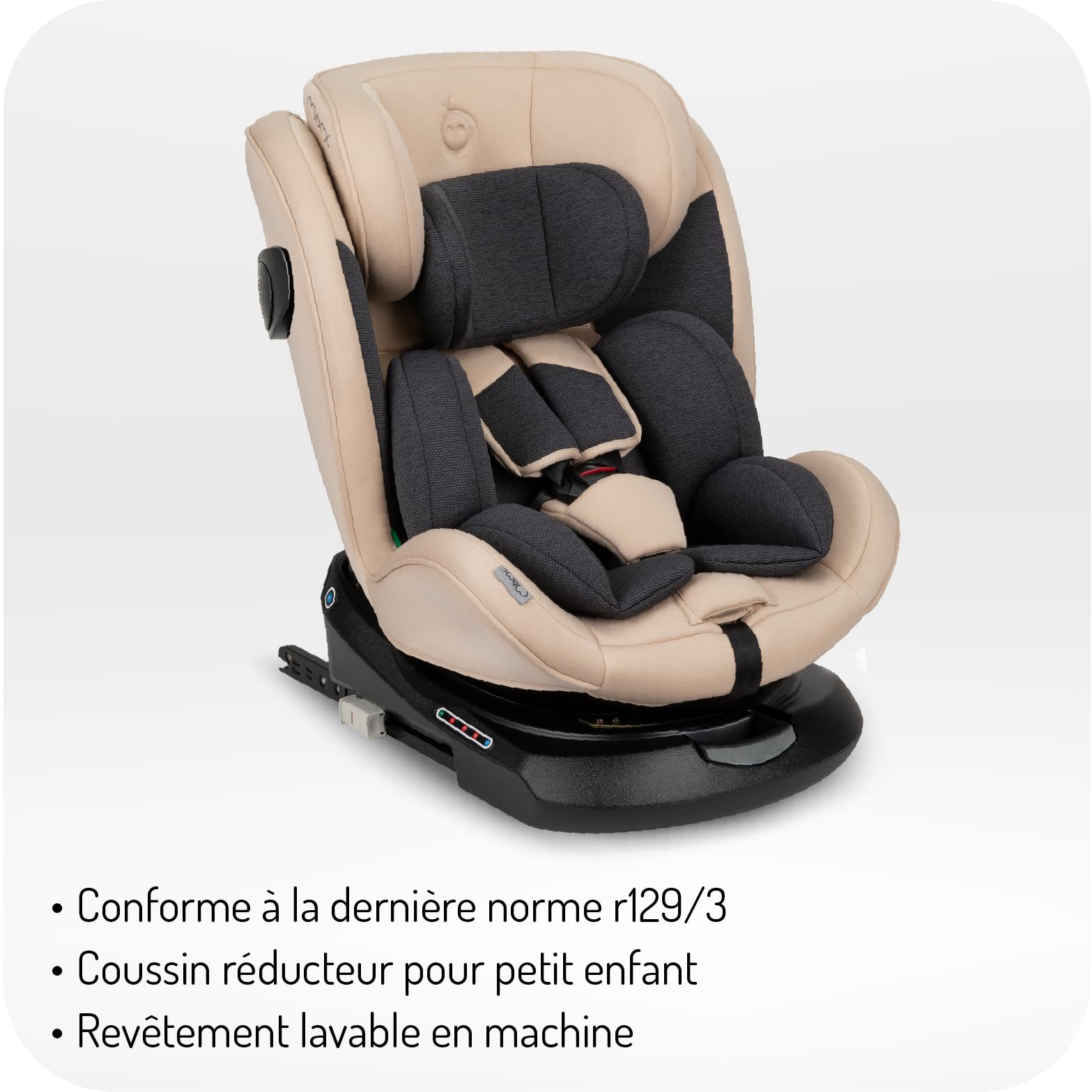 MoMi EMI siège auto pour enfants 0-12 ans (groupe 0+, 1, 2, 3, jusqu’à 36 kg, de 40 à 150 cm), pivotant 360°, installation dos à la route: jusqu’à 18 kg, face: à partir de 18 kg