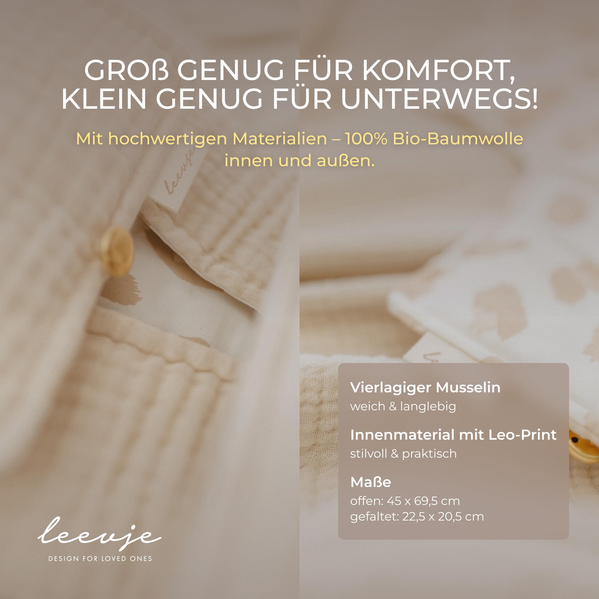 Wickelunterlage für Wickeltisch & Unterwegs [100% BAUMWOLLE] - Wickelunterlage in Beige - Wickelkommode Unterlage - Wickeltischauflage aus Stoff Abwaschbar - Wickelmatte - Baby Changing Mat