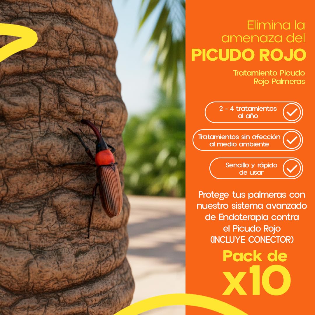 PACK x10 Tratamiento Picudo Rojo Palmeras | Inyecciones con Endoterapia para Insecticida Picudo Rojo | Ynject GO Palmera | INCLUYE CONECTOR | Sin Insecticida | 100% eficaz | Nexum Market