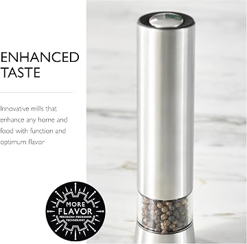 Cole & Mason Hampstead Electronic Pepper Mill - Electric Pepper Grinder Set - Adjustable Electric Spice Grinder - Hand Wash - Stainless Steel