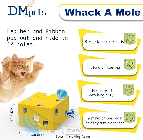 Miniatura 2 de Migipaws Juguetes interactivos para gatos, cinta automática de plumas de ratones que se despliega en 12 agujeros para gatos de interior 2022