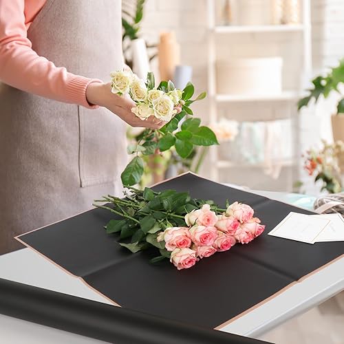 Miniatura 5 de 40 hojas de papel de regalo de flores con borde dorado con tarjetas, papel de regalo de ramo negro, papel de regalo floral hermético, suministros de